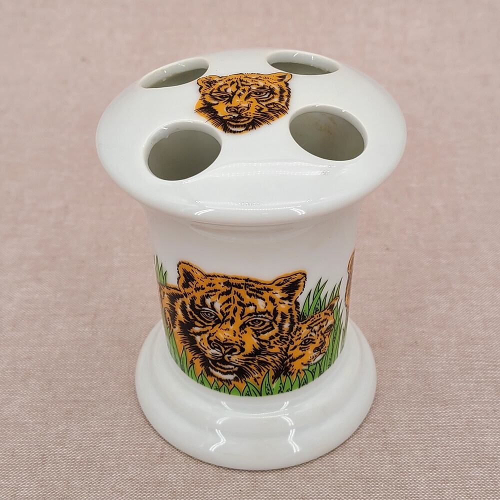 VTG Seymour Mann Japan Safari Tigers Toothbrush Holder 70s MCM kitschy bohemian